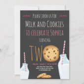 Invitation Lait et biscuits Fille rose Deuxième anniversaire (Devant)