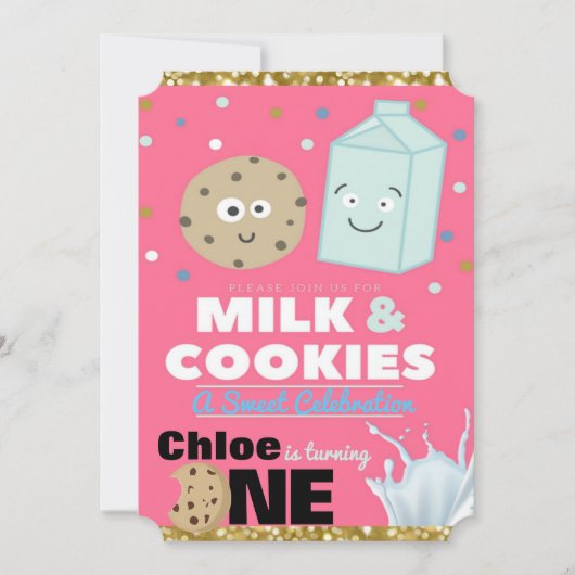 Invitation Lait et biscuits Parties scintillant rose et or| 1 (Devant)