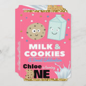 Invitation Lait et biscuits Parties scintillant rose et or| 1 (Devant / Derrière)