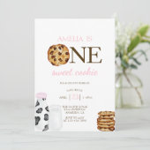 Invitation Lait et biscuits Première fête d'anniversaire rose (Debout devant)