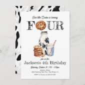 Invitation Lait et biscuits Quatre ans de fête d'anniversaire (Devant / Derrière)