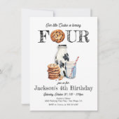 Invitation Lait et biscuits Quatre ans de fête d'anniversaire (Devant)