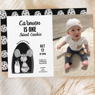 Invitation Lait et biscuits Souris sucré Premier anniversaire