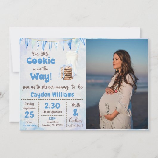 Invitation Lait Et Cookies Baby Boy Shoy Party Photo (Devant)