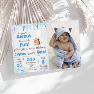 Invitation Lait Et Cookies Photo Du Garçon Premier Anniversai