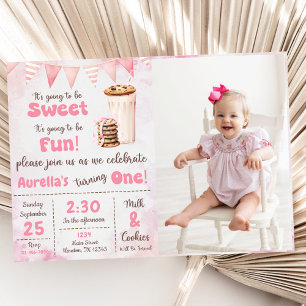 Invitation Lait Et Cookies Photo Fille Premier Anniversaire