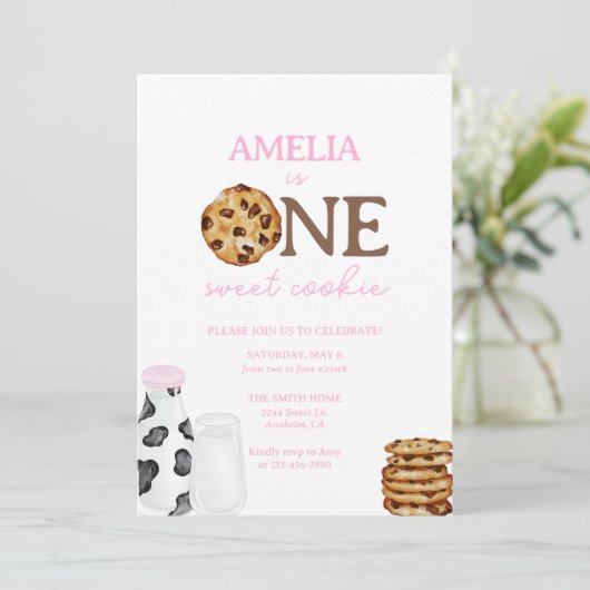 Invitation Lait et cookies Première fête d'anniversaire Invit (Debout devant)