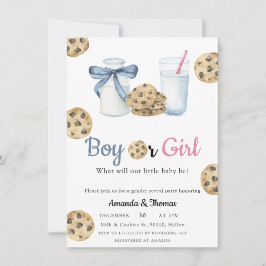 Invitation Lait et cookies Révélation de genre (Devant)