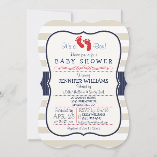 Invitation Lait, Marine, Éclats Baby shower (Devant)