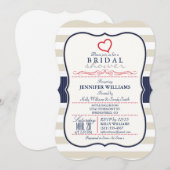 Invitation Lait, Marine, Eggshell Stripes Fête des mariées (Devant / Derrière)