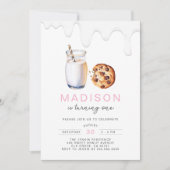 Invitation Lait Minimaliste Et Cookies Fille Rose Anniversair (Devant)