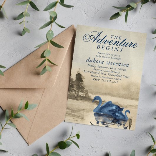 Invitation Lake Adventure commence | Baby shower Brown et mar
