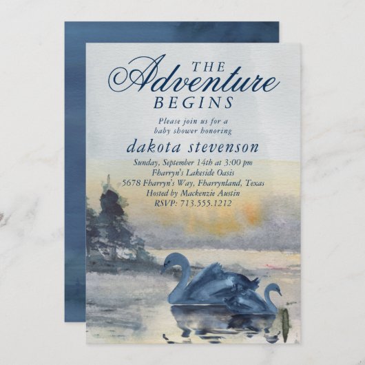 Invitation Lake Adventure commence | Baby shower cygne rustiq (Devant / Derrière)