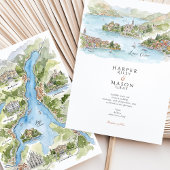 Invitation Lake Como Watercolor Panorama Map Wedding