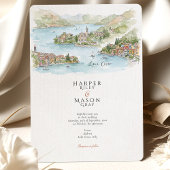 Invitation Lake Como Watercolor Panorama Map Wedding