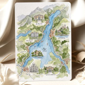 Invitation Lake Como Watercolor Panorama Map Wedding