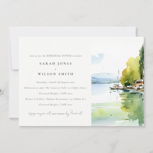 Invitation Lake Geneva Switzerland Scape Rehearsal Dinner (Devant)