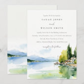 Invitation Lake Geneva Switzerland Watercolor Scape Wedding (Devant / Derrière)