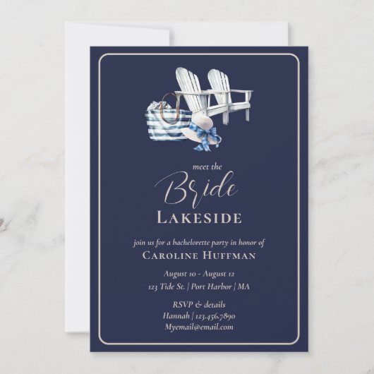 Invitation Lake House Nautical Navy Bachelorette Party (Devant)