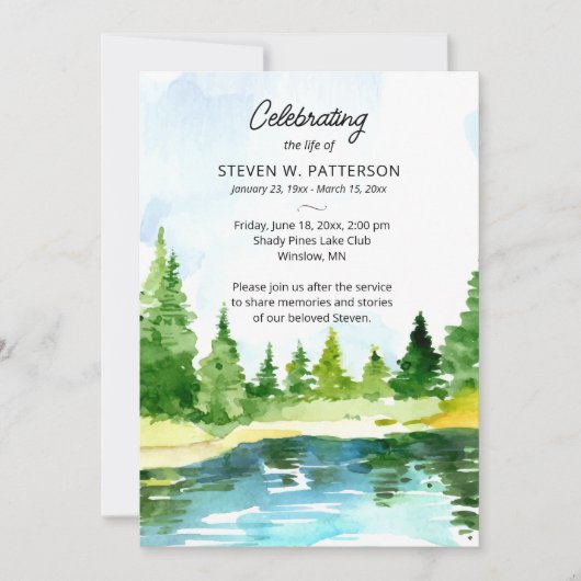 Invitation Lake Pine Trees, Funeral Memorial Program (Devant)