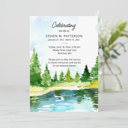 Invitation Lake Pine Trees, Funeral Memorial Program (Debout devant)