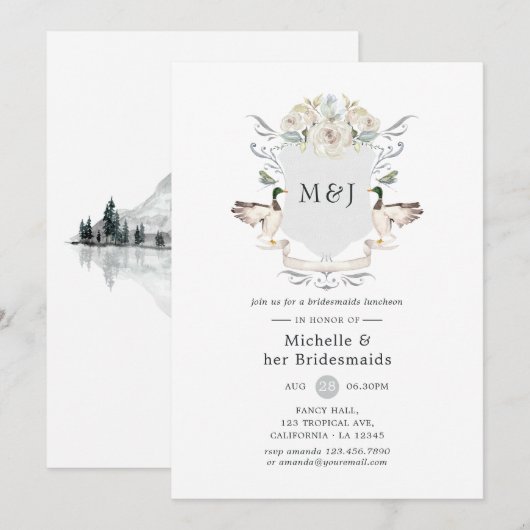 Invitation Lakeside Monogram Crest Bridesservantes Déjeuner (Devant / Derrière)