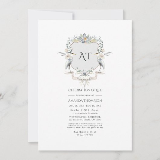 Invitation Lakeside Monogram Laurel Crest Crest Célébration d (Devant)