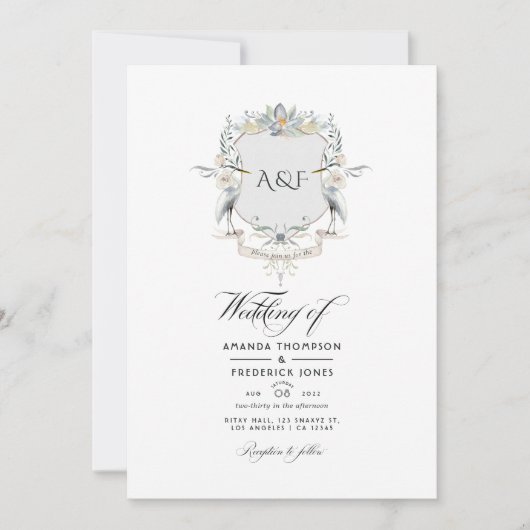 Invitation Lakeside Monogram Laurel Crest Mariage (Devant)