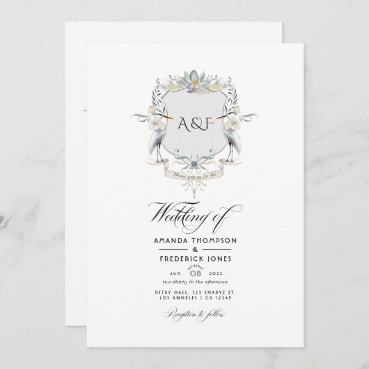 Invitation Lakeside Monogram Laurel Crest Mariage (Devant / Derrière)