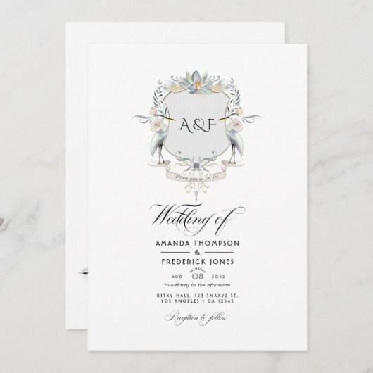 Invitation Lakeside Monogram Laurel Crest Mariage Photo (Devant / Derrière)
