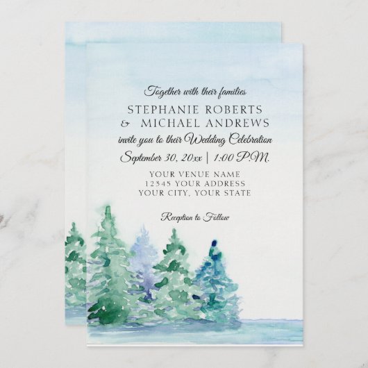 Invitation Lakeside Mountain Tall Pines Mariage extérieur (Devant / Derrière)