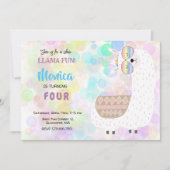 Invitation Lama amusant, anniversaire de enfant coloré (Devant)