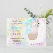 Invitation Lama amusant, anniversaire de enfant coloré (Debout devant)