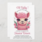 Invitation Lama bébé rose souriant (Devant / Derrière)