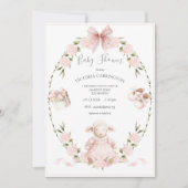 Invitation Lamb Floral Hydrangeas Pink Girl Baby Shower (Devant)