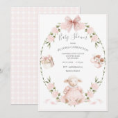 Invitation Lamb Floral Hydrangeas Pink Girl Baby Shower (Devant / Derrière)