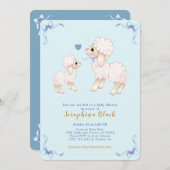 Invitation Lambe bleue Baby shower bébé mouton garçon (Devant / Derrière)