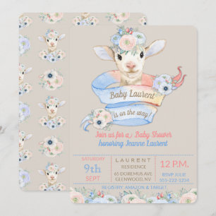 Invitation Lambe rose bleu Sexe Neutre Révélation