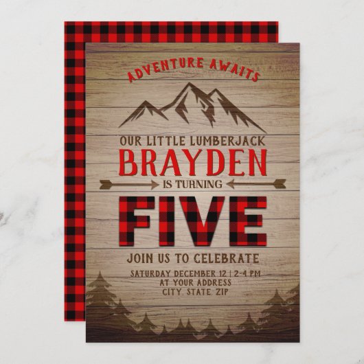 Invitation Lamberjack Buffalo Plaid Extérieur Cinquième anniv (Devant / Derrière)