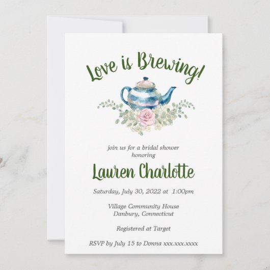 Invitation L'amour brasse | Baby shower nuptial | Tea Party (Devant)
