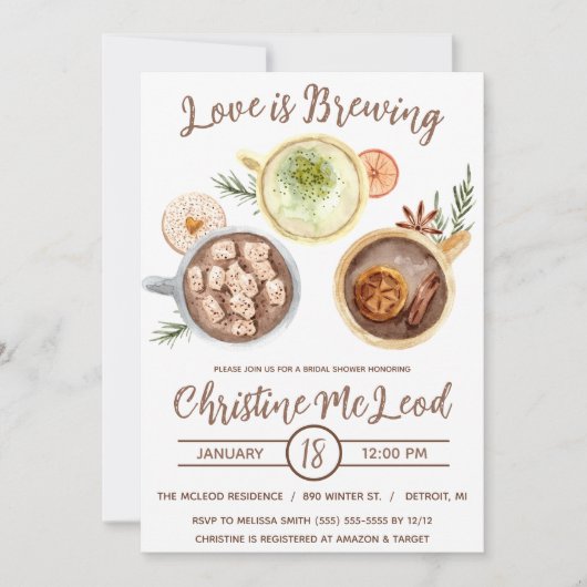 Invitation L'amour brasse, cacao chaud, Café, Fête des mariée (Devant)