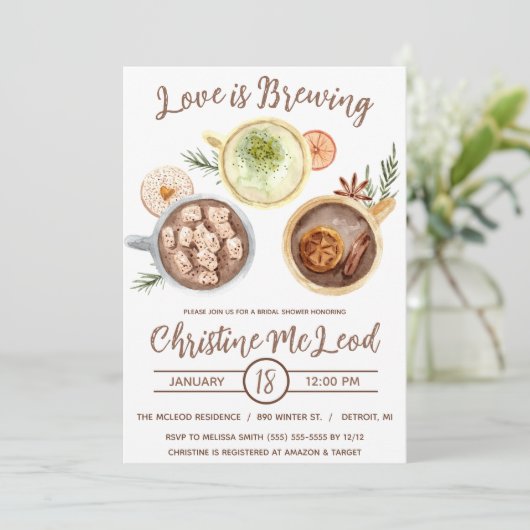 Invitation L'amour brasse, cacao chaud, Café, Fête des mariée (Debout devant)