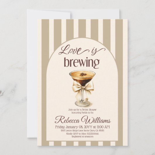 Invitation L'amour brasse Espresso Martini Bow Fête des marié (Devant)