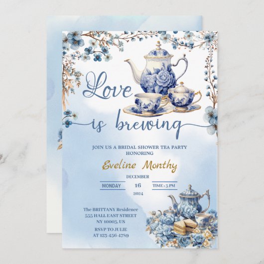 Invitation l'amour brasse fête délft bleu floral Chinoiseri (Devant / Derrière)