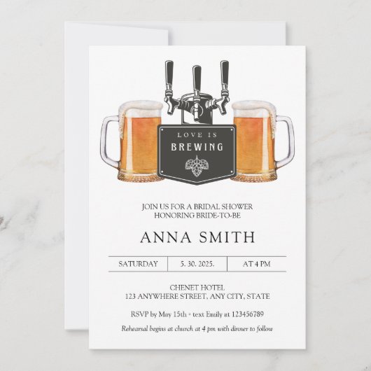 Invitation L'amour brasse la bière Pizza Fête des mariées Déc (Devant)