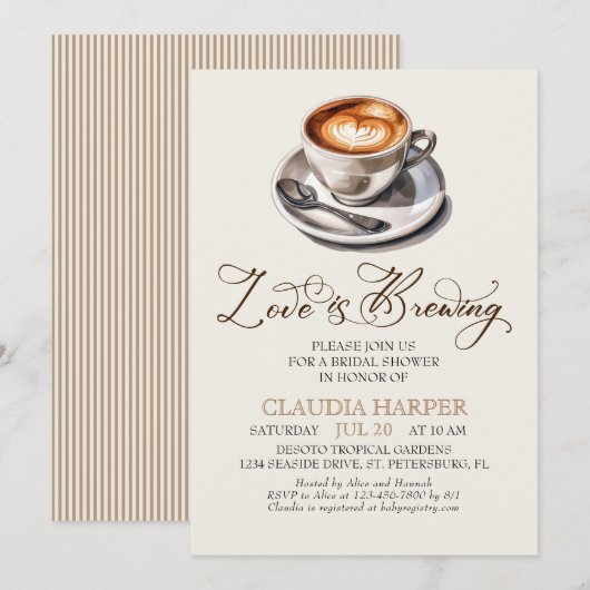 Invitation L'amour brasse la Fête des mariées Capuccino (Devant / Derrière)