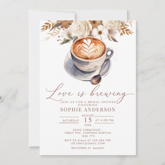 Invitation L'amour brasse la Fête des mariées de café (Devant)