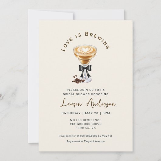 Invitation L'amour brasse la Fête des mariées de café dans (Devant)