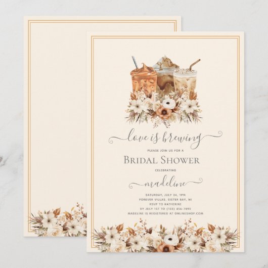 Invitation L'amour brasse la Fête des mariées de café glacé f (Devant / Derrière)