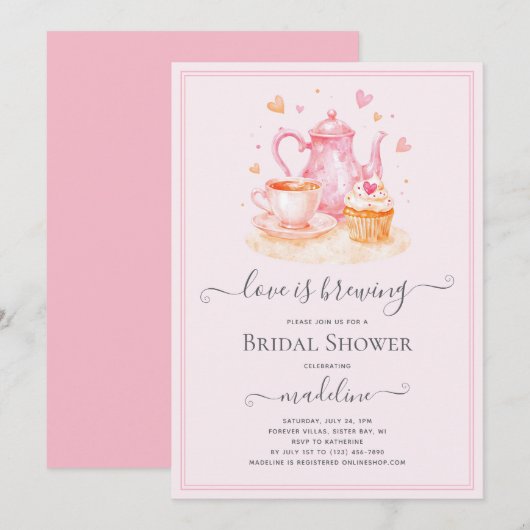 Invitation L'amour brasse la Fête des mariées de thé (Devant / Derrière)